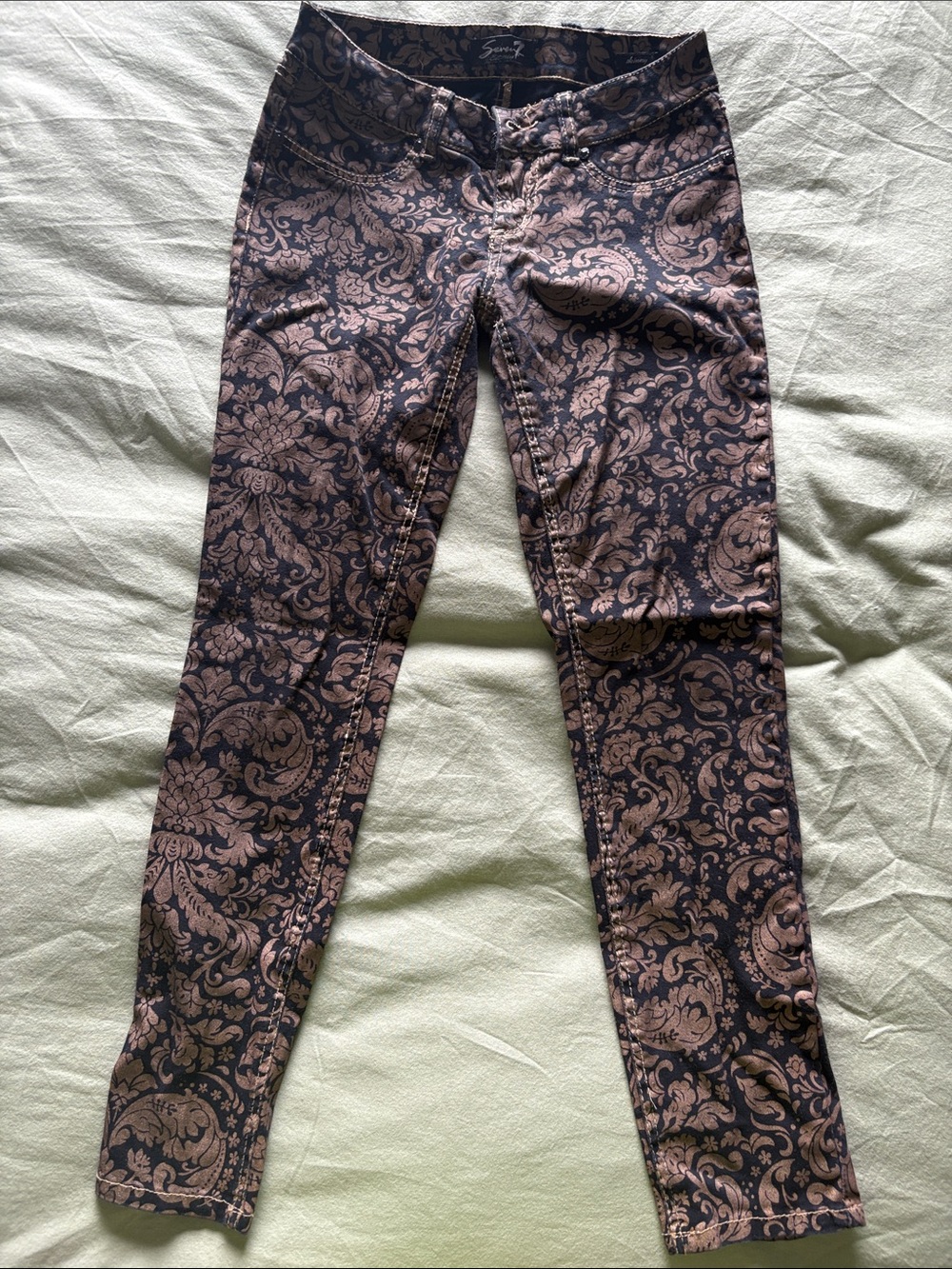 7 For All Mankind Pink and Black Paisley Ankle Jeans